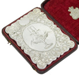 Boxed Victorian Sterling Silver Doves in Fountain Card Case Antique 1846 Birmingham