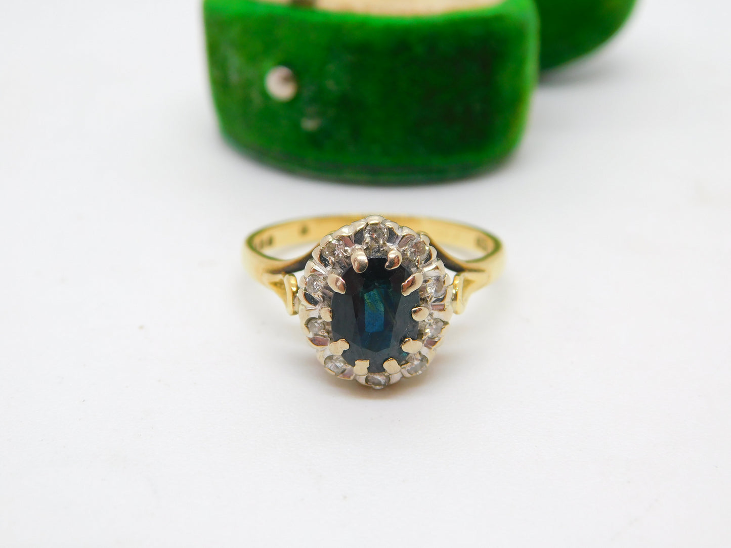 18ct Yellow Gold, 1ct Sapphire & Diamond Dress Ring Vintage 1973 London