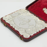 Boxed Victorian Sterling Silver Doves in Fountain Card Case Antique 1846 Birmingham