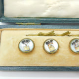 Boxed Set Of Victorian Jack Russell Dog Essex Crystal Buttons Antique c1900
