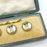 Boxed Set Of Victorian Jack Russell Dog Essex Crystal Buttons Antique c1900