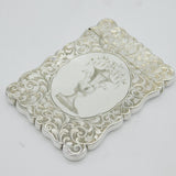 Boxed Victorian Sterling Silver Doves in Fountain Card Case Antique 1846 Birmingham