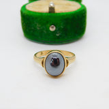 9ct Yellow Gold Cabochon Cut Haematite Dress Ring Vintage 1989 London