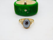 9ct Yellow Gold Cabochon Cut Haematite Dress Ring Vintage 1989 London