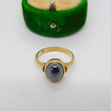 9ct Yellow Gold Cabochon Cut Haematite Dress Ring Vintage 1989 London