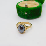 9ct Yellow Gold Cabochon Cut Haematite Dress Ring Vintage 1989 London