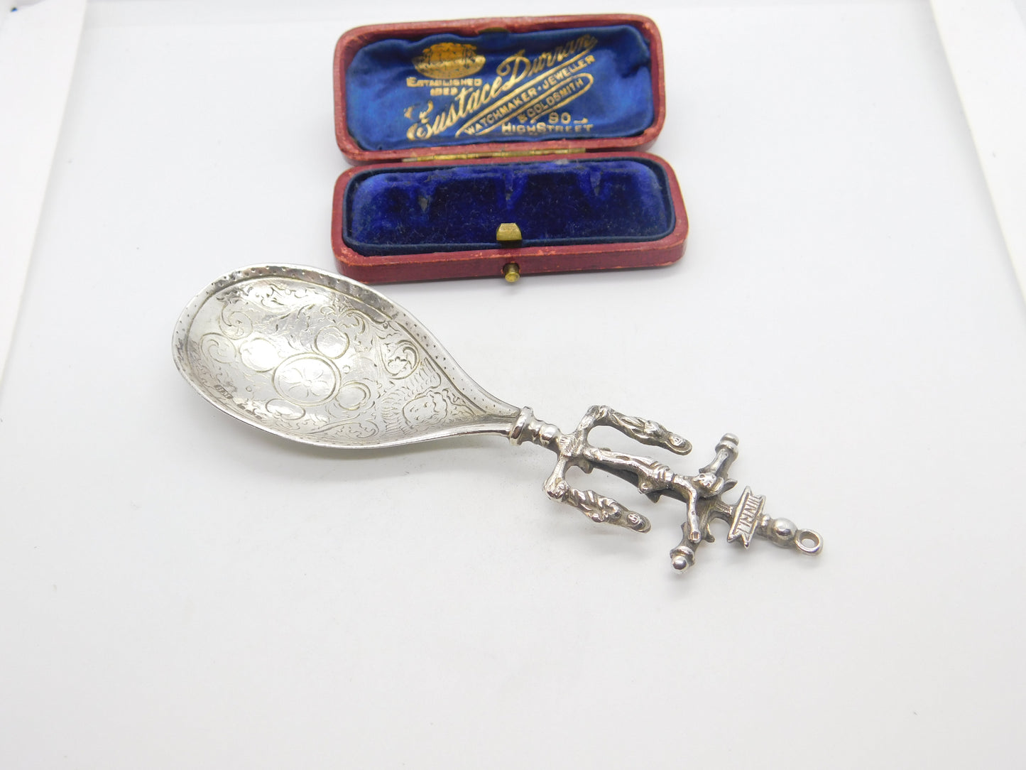 Berthold Muller Dutch Sterling Silver Religious Tea Caddy Spoon c1880 Antique