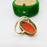 14ct Yellow Gold & Cabochon Red Coral Dress Ring Antique c1920 Art Deco