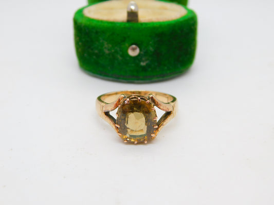 Edwardian 9ct Gold & Cushion Cut Smoky Quartz Dress Ring Antique c1910 Chester