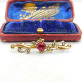 Edwardian 9ct Yellow Gold, Seed Pearl & Garnet Wreath Brooch c1910 Antique