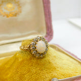 Fiery Opal and 0.5ct Diamond 18ct Yellow Gold Ring Antique Edwardian c1910
