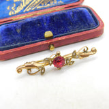 Edwardian 9ct Yellow Gold, Seed Pearl & Garnet Wreath Brooch c1910 Antique