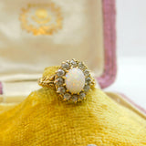 Fiery Opal and 0.5ct Diamond 18ct Yellow Gold Ring Antique Edwardian c1910