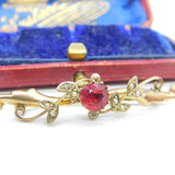 Edwardian 9ct Yellow Gold, Seed Pearl & Garnet Wreath Brooch c1910 Antique