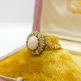 Fiery Opal and 0.5ct Diamond 18ct Yellow Gold Ring Antique Edwardian c1910