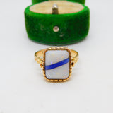 18ct Yellow Gold, Ethiopian Opal & Blue Enamel Dress Ring Vintage c1960