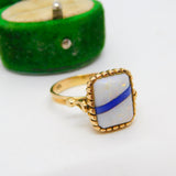 18ct Yellow Gold, Ethiopian Opal & Blue Enamel Dress Ring Vintage c1960