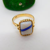 18ct Yellow Gold, Ethiopian Opal & Blue Enamel Dress Ring Vintage c1960