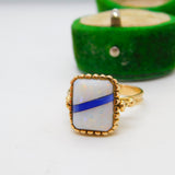 18ct Yellow Gold, Ethiopian Opal & Blue Enamel Dress Ring Vintage c1960