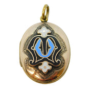 Victorian 9ct Gold Back & Front Enamel Locket Pendant Antique c1860
