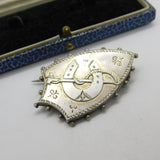 Victorian Sterling Silver Shield Form Horseshoe & Crop Brooch Antique c1880