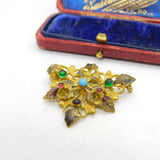 Austro-Hungarian Pinchbeck & Cabochon Set Floral Leaf Brooch c1860 Antique