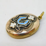 Victorian 9ct Gold Back & Front Enamel Locket Pendant Antique c1860