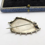 Victorian Sterling Silver Shield Form Horseshoe & Crop Brooch Antique c1880