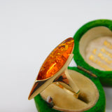 14ct Yellow Gold Modernist Baltic Amber Statement Ring Vintage c1990