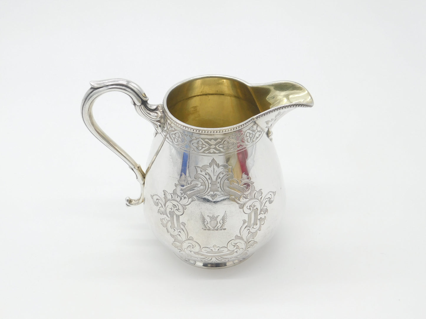 Victorian Sterling Silver Heart Crested Jug Antique 1865 Sheffield Art Nouveau