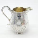 Victorian Sterling Silver Heart Crested Jug Antique 1865 Sheffield Art Nouveau
