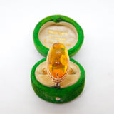 14ct Yellow Gold Large Cabochon Baltic Amber Signet Ring Vintage c1980