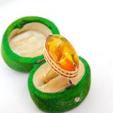 14ct Yellow Gold Large Cabochon Baltic Amber Signet Ring Vintage c1980