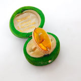 14ct Yellow Gold Large Cabochon Baltic Amber Signet Ring Vintage c1980