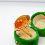 14ct Yellow Gold Large Cabochon Baltic Amber Signet Ring Vintage c1980