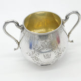Victorian Sterling Silver Two-Handled Crested Sugar Bowl Antique 1865 Sheffield