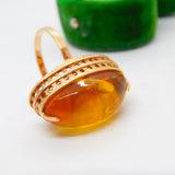 14ct Yellow Gold Large Cabochon Baltic Amber Signet Ring Vintage c1980