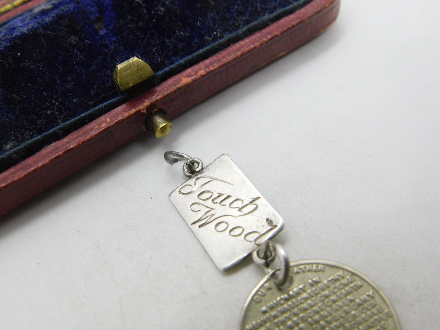 WWI Sterling Silver 'Touch Wood' with Lord's Prayer Charm Pendant c1915 Antique