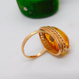 14ct Yellow Gold Large Cabochon Baltic Amber Signet Ring Vintage c1980