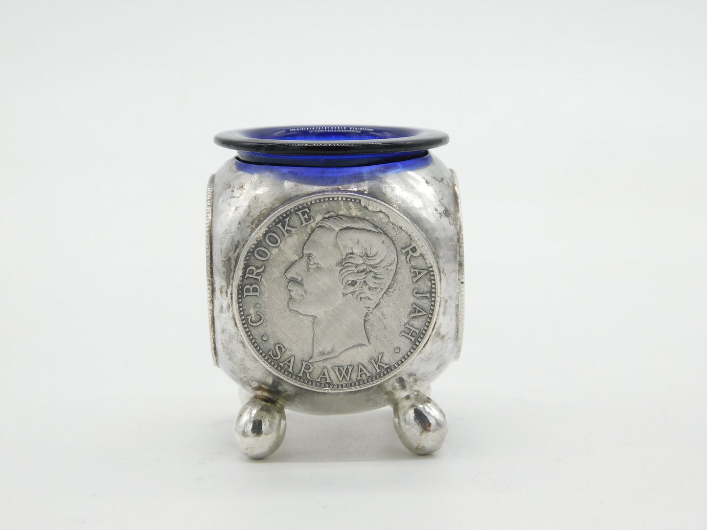 20th Century Chinese Sterling Silver Sarawak Coin Set Salt Cellar Antique 1906