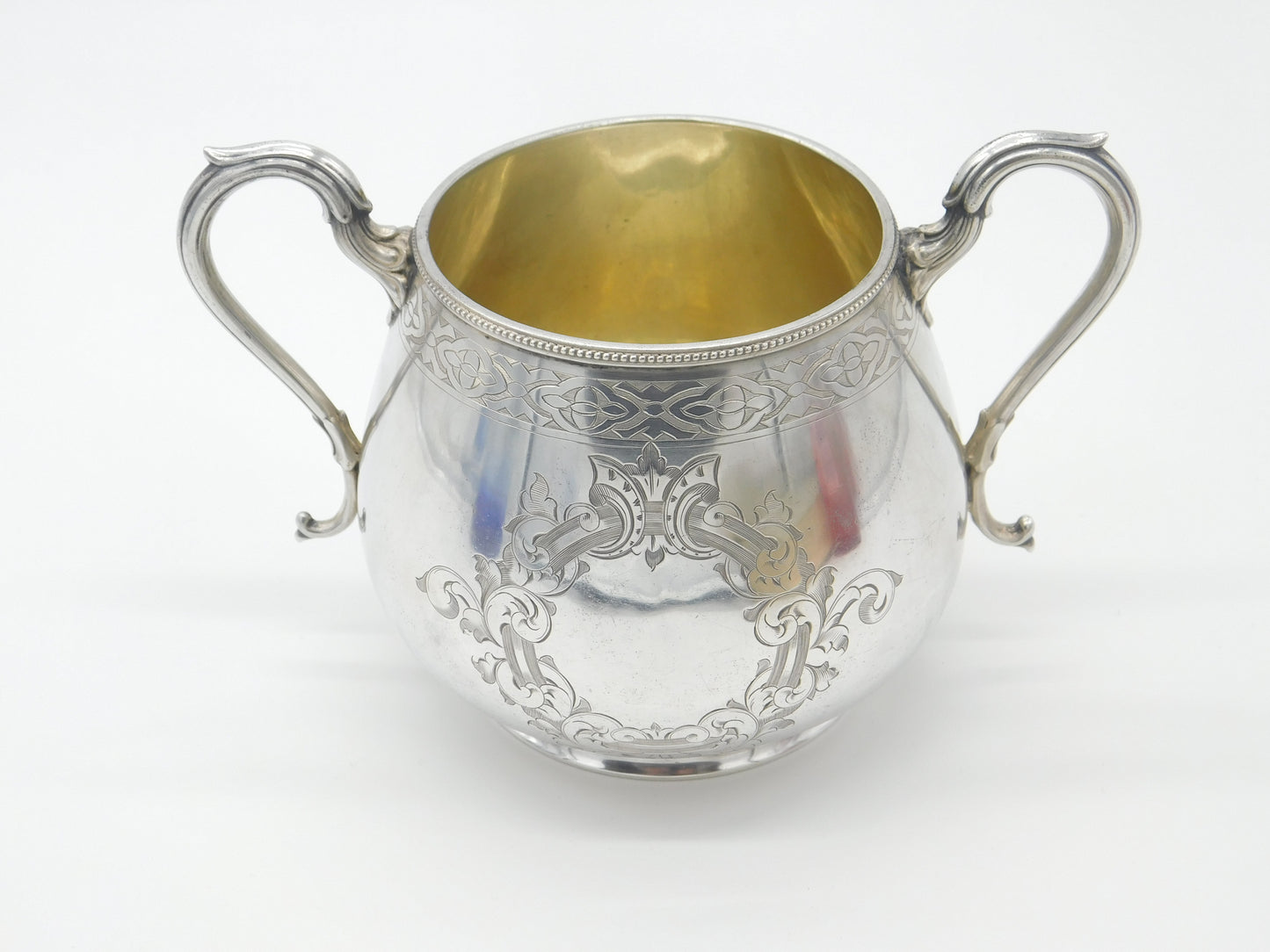 Victorian Sterling Silver Two-Handled Crested Sugar Bowl Antique 1865 Sheffield