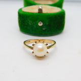 9ct Yellow Gold & Simulated Pearl Dress Ring Vintage 1977 London