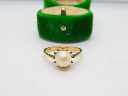 9ct Yellow Gold & Simulated Pearl Dress Ring Vintage 1977 London