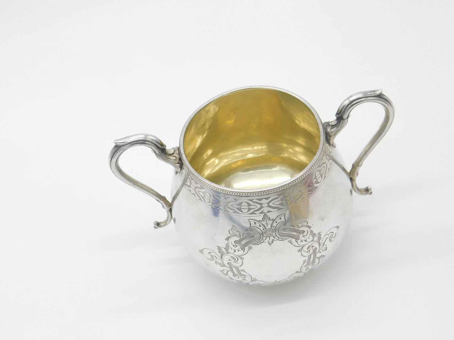 Victorian Sterling Silver Two-Handled Crested Sugar Bowl Antique 1865 Sheffield