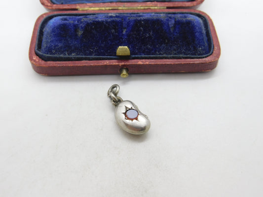 Victorian Sterling Silver Sardonyx Set Lucky Bean Charm Pendant c1880 Antique