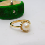 9ct Yellow Gold & Simulated Pearl Dress Ring Vintage 1977 London