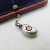 Victorian Sterling Silver Sardonyx Set Lucky Bean Charm Pendant c1880 Antique