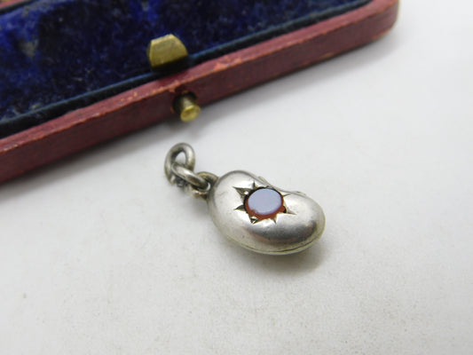 Victorian Sterling Silver Sardonyx Set Lucky Bean Charm Pendant c1880 Antique