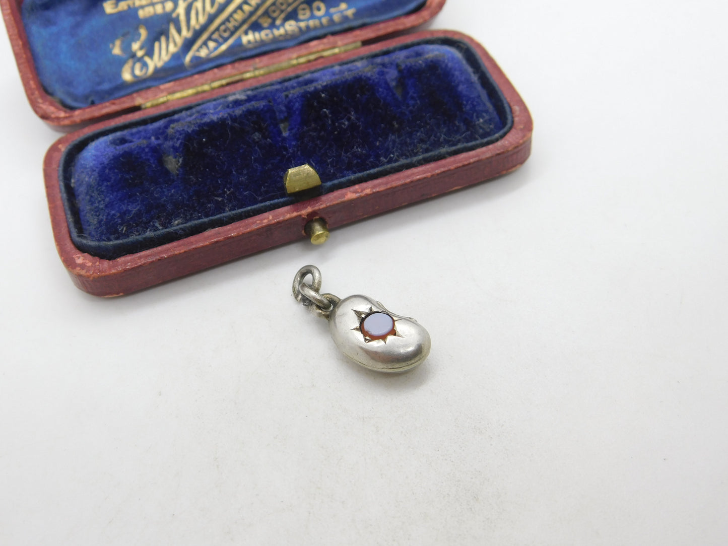 Victorian Sterling Silver Sardonyx Set Lucky Bean Charm Pendant c1880 Antique