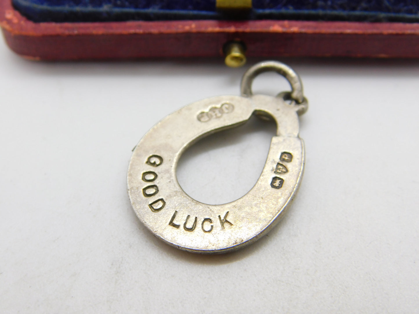 Sterling Silver Good Luck Horseshoe 'Good Luck' Pendant 1940 Antique Chester